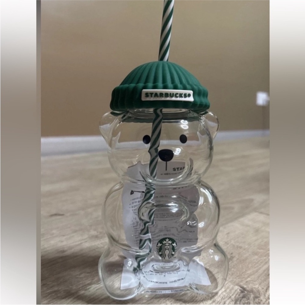 Starbucks Bear Tumbler with Green Hat Lid